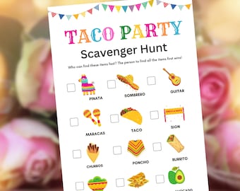 Taco Party Games, Scavenger Hunt, Taco Tuesday Games, Taco Theme Party Games, Fiesta Games, Mexican Party Games, Taco Birthday Games