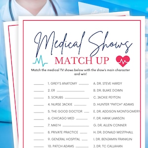 Medical Games, Medical Shows Trivia, Medical Trivia, Medical Party Games, Nurse Games, Nurse Appreciation Week, Birthday Games