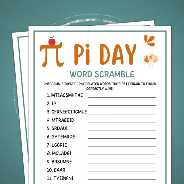 Pi Day Games, Pi Day Word Scramble, Pi Day Game for Kids, Pi Day Activity for Kids, Classroom Games, Math Games