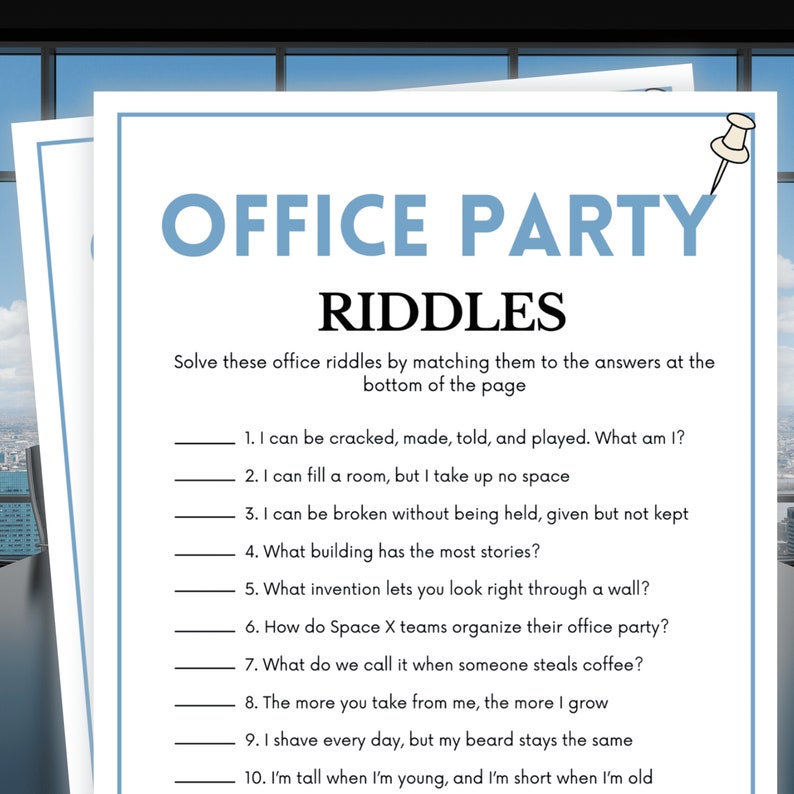 Office Party Riddles, Office Games, Office Team Building Games, Office ...