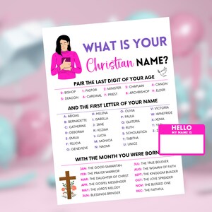 Womens Ministry Games, What is Your Christian Name Game, Womens Retreat Game, Bible Games, Bible Study Games, Womens Guild Games