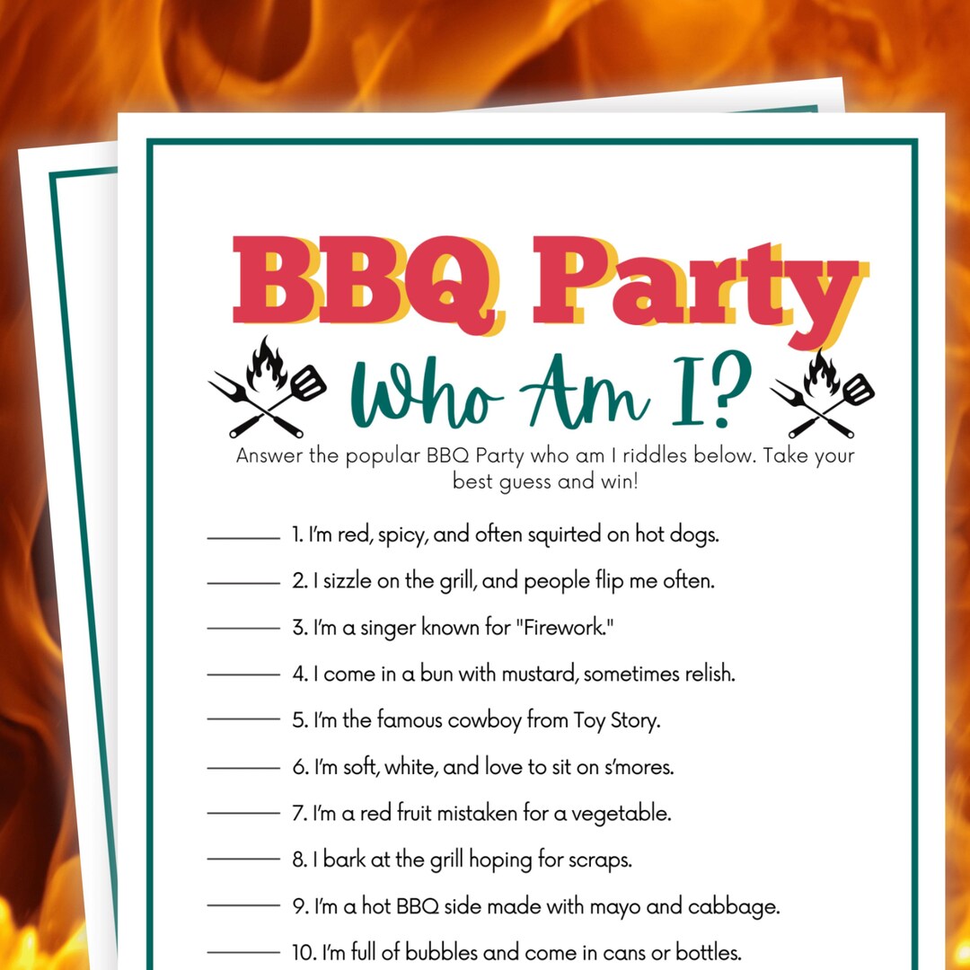 BBQ Party Who Am I Riddles, BBQ Party Games, BBQ Games, Barbecue Party ...