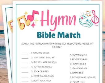 Bible Games, Bible Hymn Match Game, Women&#39;s Ministry Games, Bible Games Printable, Bible Trivia, Bible Games for Adults, Family Bible Games