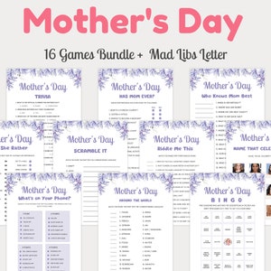 Mothers Day Games, Lavender Mothers Day Games, Mothers Day Games Bundle, Mothers Day Games for Kids and Adults, Mothers Day Party Games
