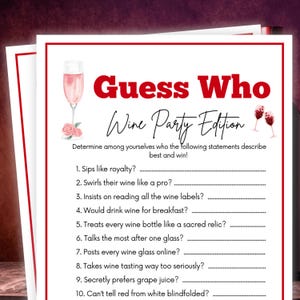 Guess Who Wine Party Games, Wine Games, Wine Tasting Party Games, Wine Themed Party Games, Winery Games