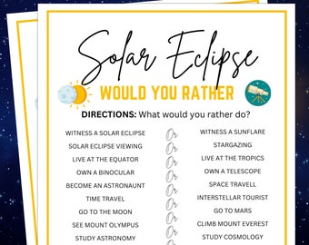 Solar Eclipse Would You Rather, Solar Eclipse Games, What Would You Rather Do Quiz, Eclipse Games, Classroom Games for Kids, WYR