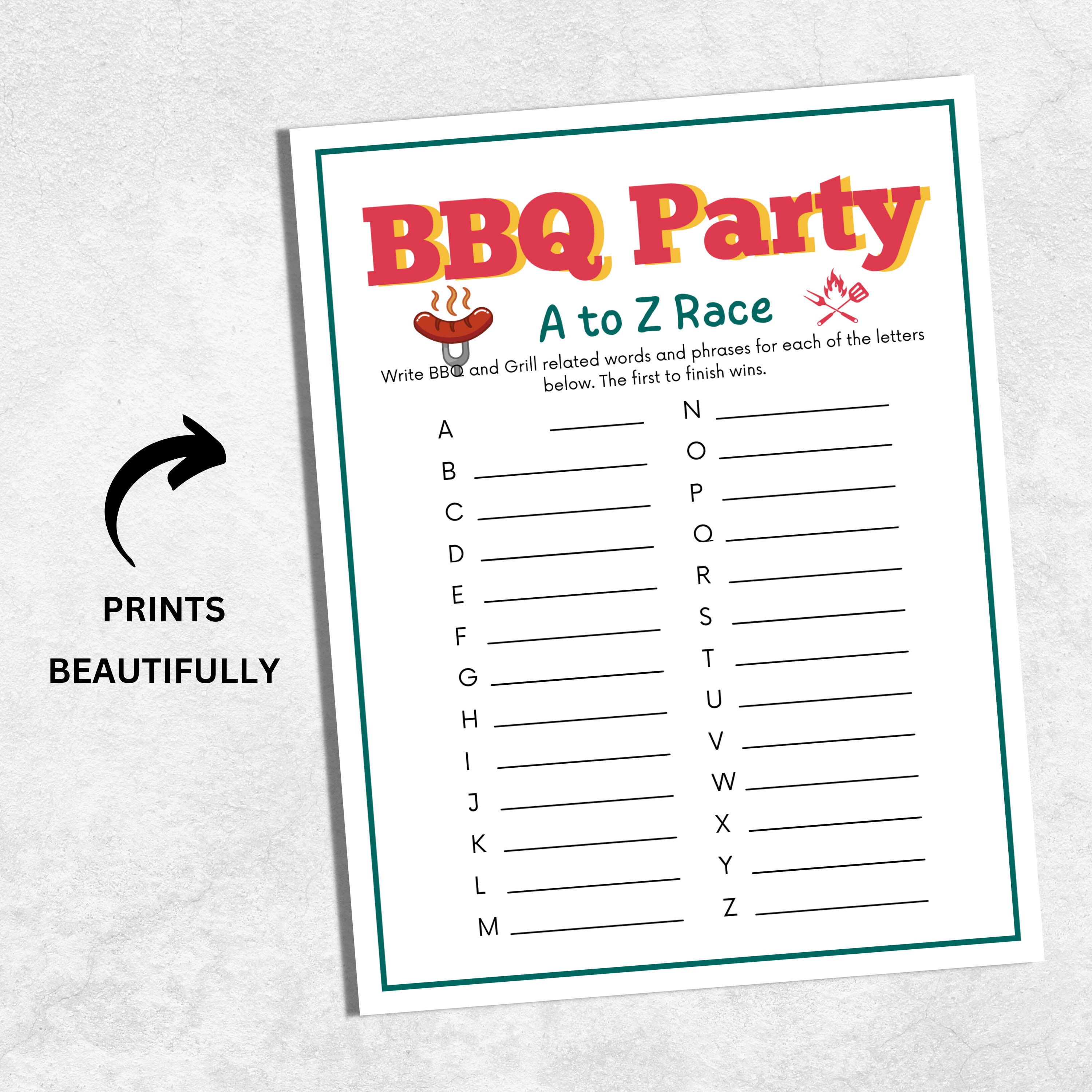 BBQ Party Games, BBQ Party A to Z Word Race, Grill Master Games, AZ