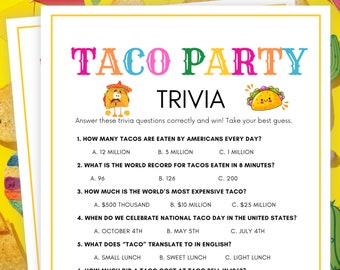 Taco Trivia, Taco Games, Taco Tuesday Games, Taco Themed Party Game for Kids, Office, Birthday, Bridal, Baby Shower Party, Taco Party Trivia