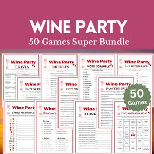 Wine Party Games, 50 Games SUPER Bundle, Printable Wine Games, Wine Tasting Party Games, Date Night Games, Wine Party Trivia, Riddles