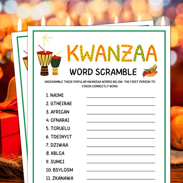 Kwanzaa Games, Kwanzaa Word Scramble, Kwanzaa Party Games, Kwanzaa Celebration Games, African American Party Games