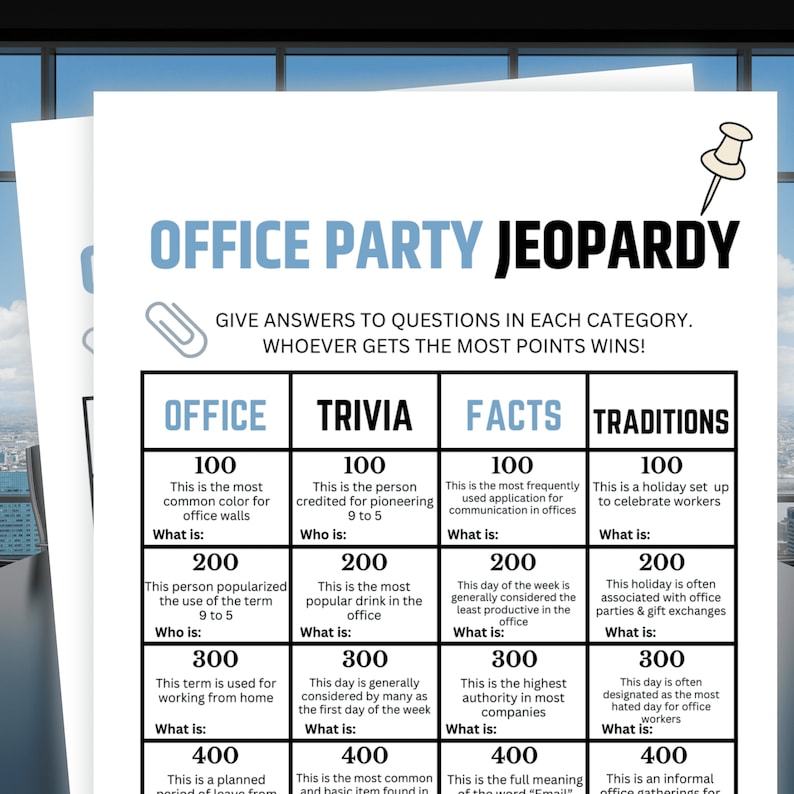 Office Party Trivia, Office Party Jeopardy, Work Party Games, Staff Appreciation Games, Happy ...