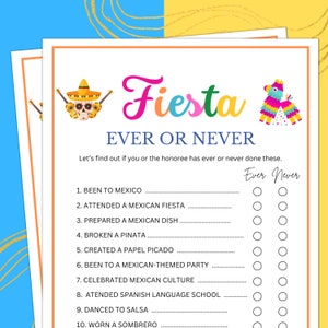 Fiesta Party Games, Ever or Never, Fiesta Games, Fiesta Birthday Games, Fiesta Games for Kids, Mexican Party Games, Taco Party Games