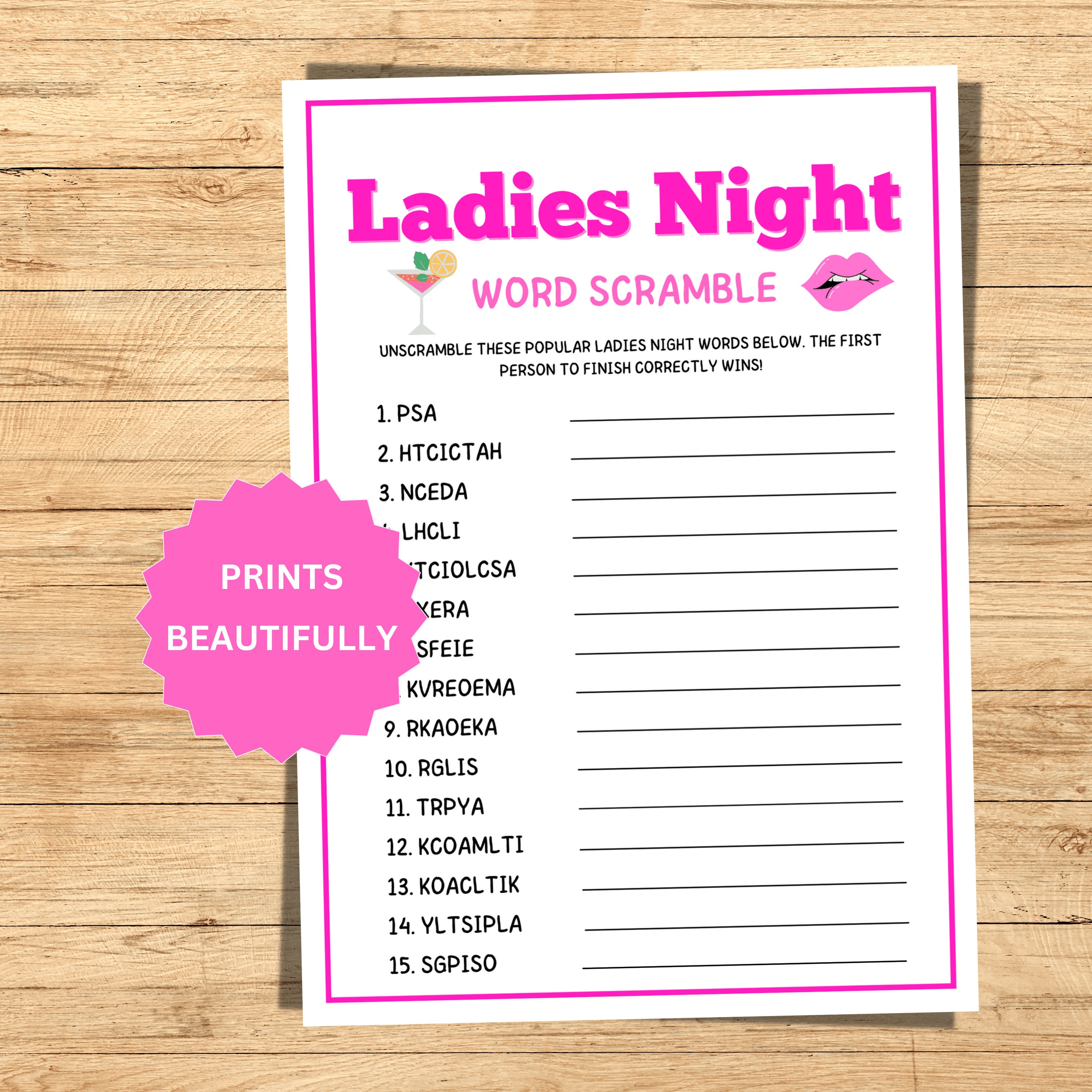 Ladies Night Games, Ladies Night Word Scramble, Ladies Night Party ...