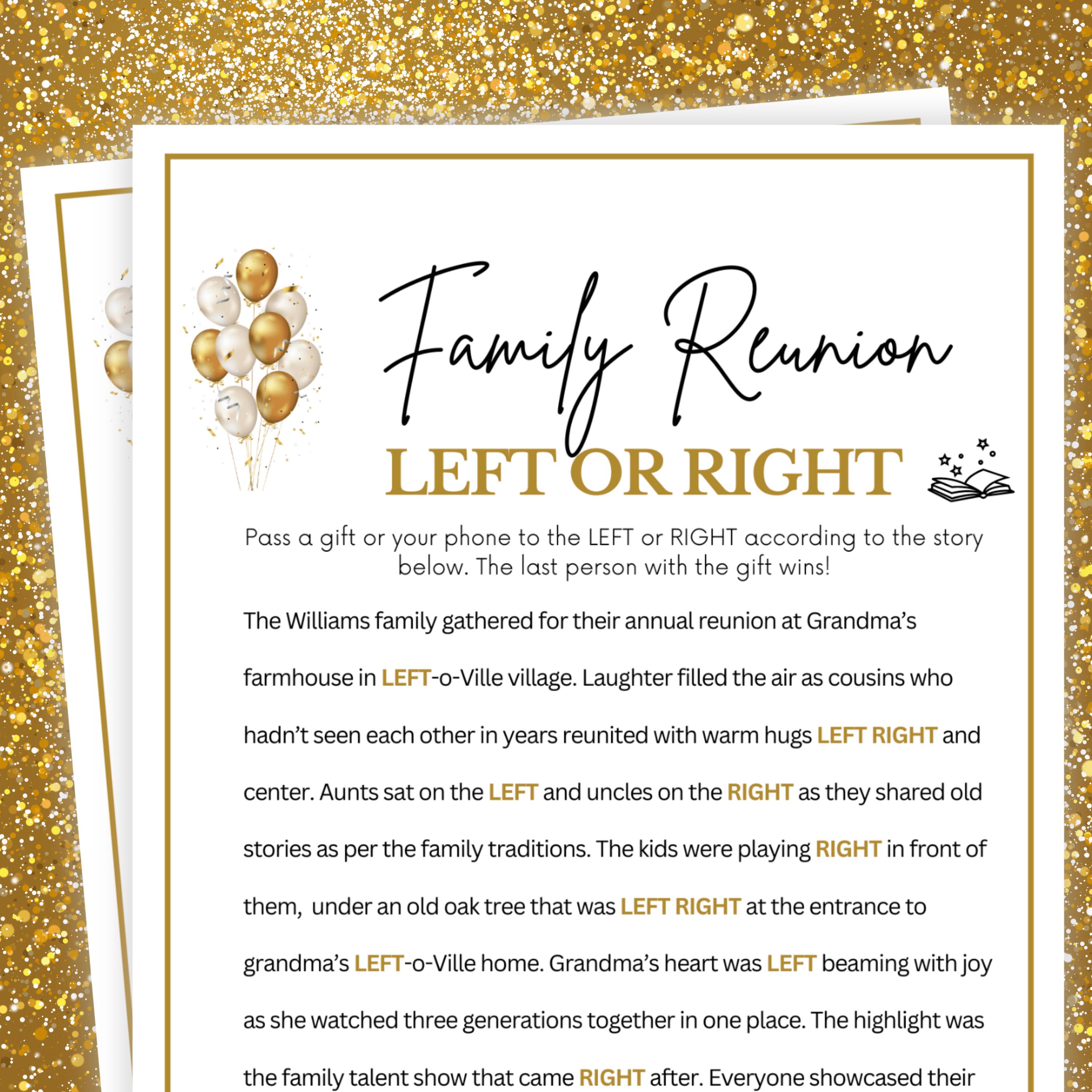 Family Reunion Games, Left or Right, Family Party Games, Family Games Night, Bedtime Story for Kids, Family Reunion Party Games for Kids