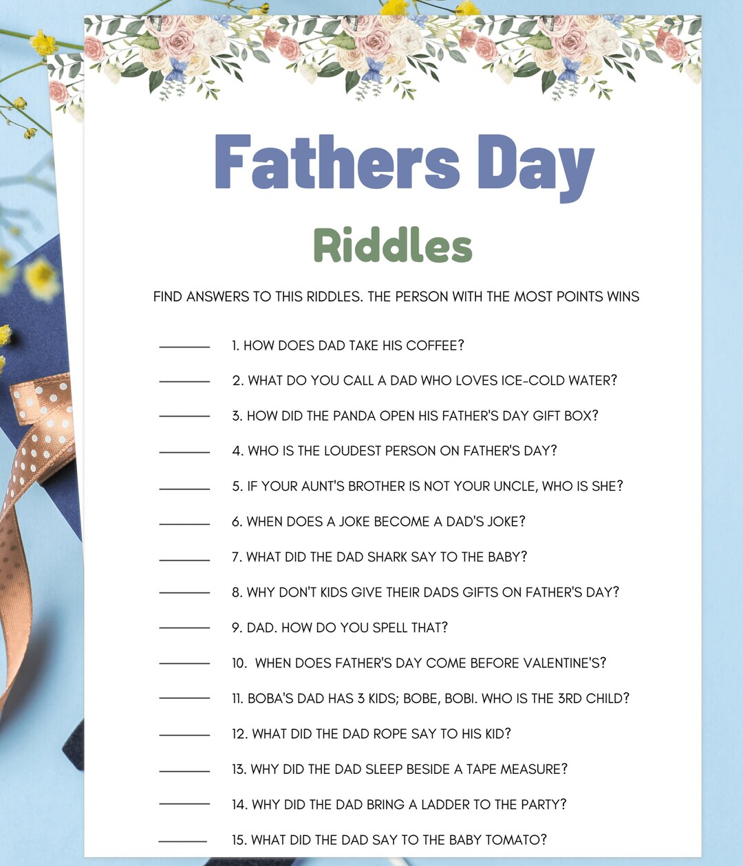 Fathers Day Riddles Fathers Day Games Games for Dads Etsy