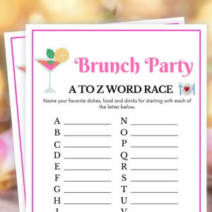 Brunch Party Games, A to Z Word Race, Birthday Brunch Party Games for Ladies, Friends, Baby Shower Brunch Games, Bridal Shower Brunch Games