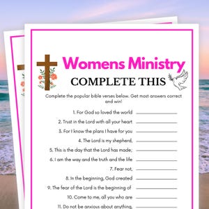 Mini-Ministerium Spiele, komplettieren Sie diesen Bibel-Vers, Frauen-Retreat-Spiele, Frauen-Gildenspiel, Bibelstudienspiel, Mini-Ministeriumsaktivität, TRIVIA