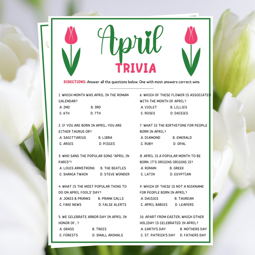 April Trivia Game, April Trivia for Kids and Adults, Printable April ...