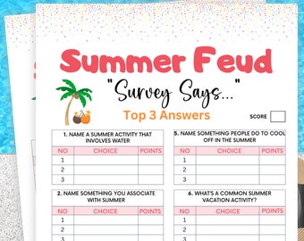 Summer Trivia, Summer Friendly Feud, Summer Games, Summer Games for Kids, Summer Games for Adults, Summertime Games, Summer Party Games