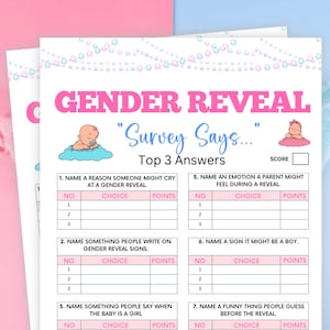 Gender Reveal Feud, Gender Reveal Games, Gender Reveal Party Games, Boy or Girl Game, Blue Pink Gender Reveal, Baby Shower Game, Family Feud