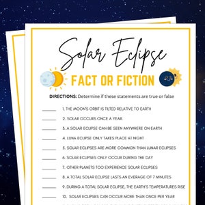Eclipse Games, Fact or Fiction, Solar Eclipse Games, Eclipse Trivia, Classroom Games, Games for Kids, Eclipse Activity, Eclipse Themed Party
