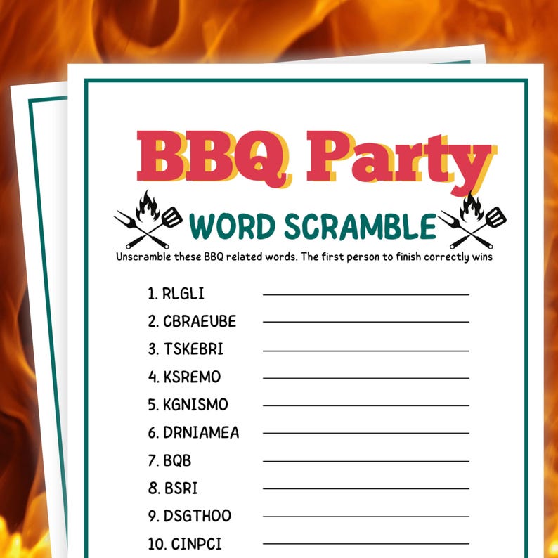 BBQ Party Games, BBQ Party Word Scramble, Barbecue Games, Summer Games ...