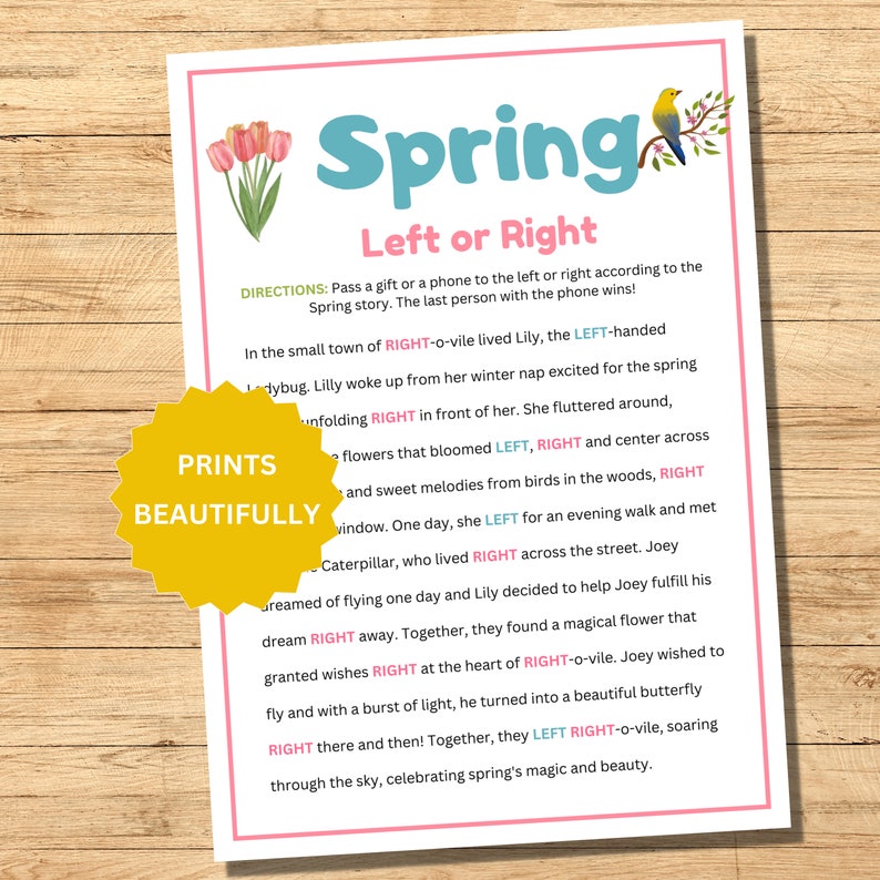 Spring Games, Left or Right Story Games for Kids and Adults, Springtime ...