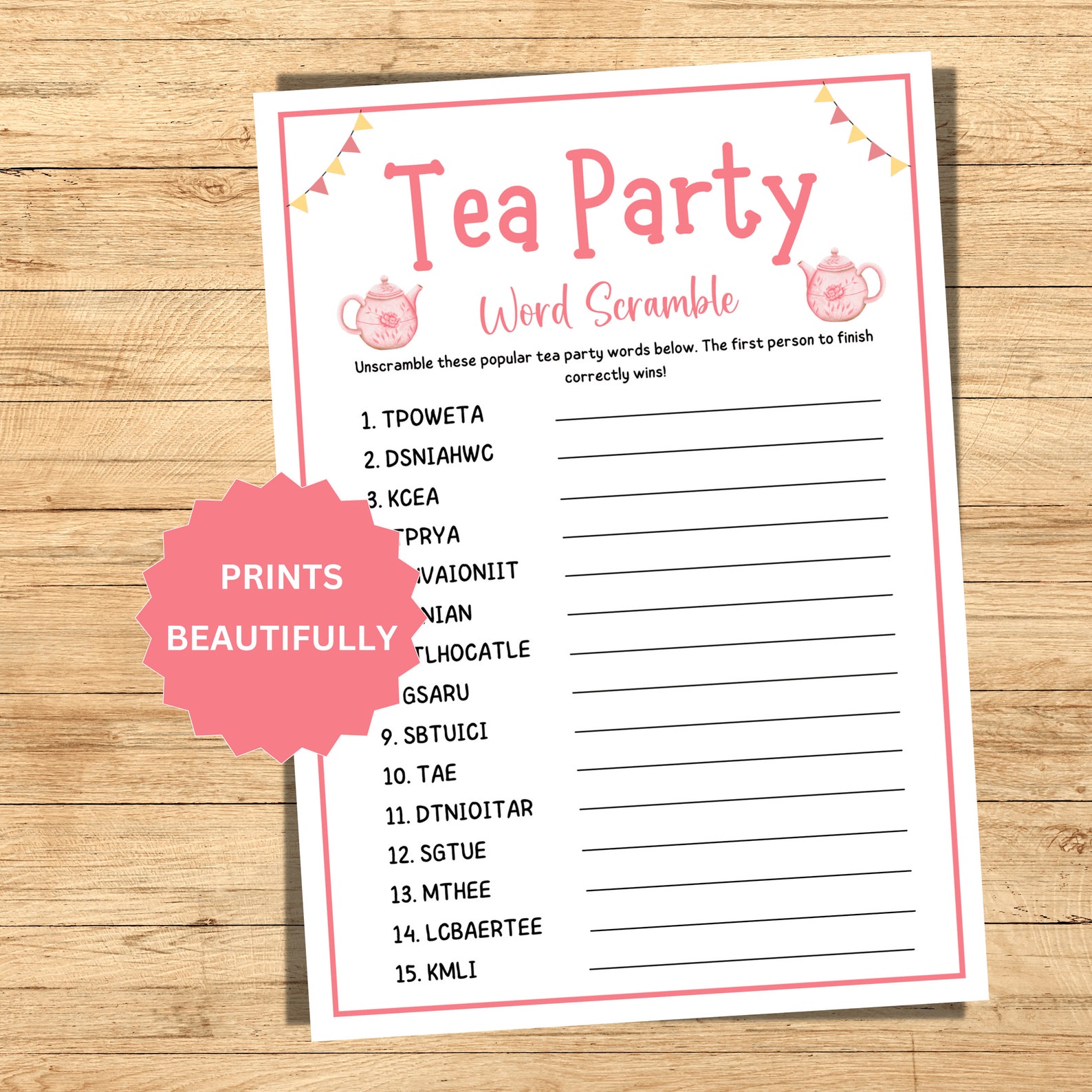 Tea Party Games, Tea Party Word Scramble, Ladies Tea Party Games ...