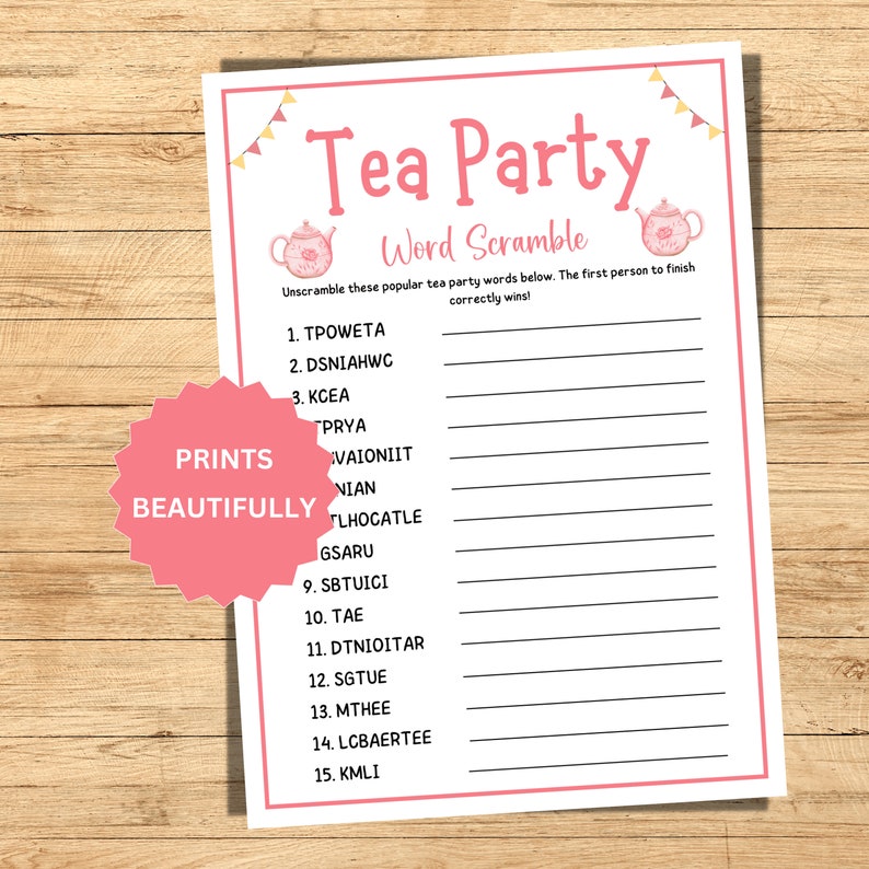 Tea Party Games, Word Scramble, Ladies Tea Party Games, Garden Tea ...