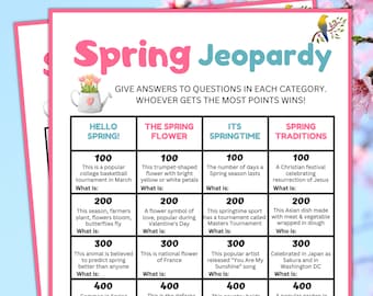 Spring Trivia, Spring Jeopardy, Spring Party Games for Kids, Adults, Seniors, Spring Birthday Games, Spring Office Games, Jeopardy