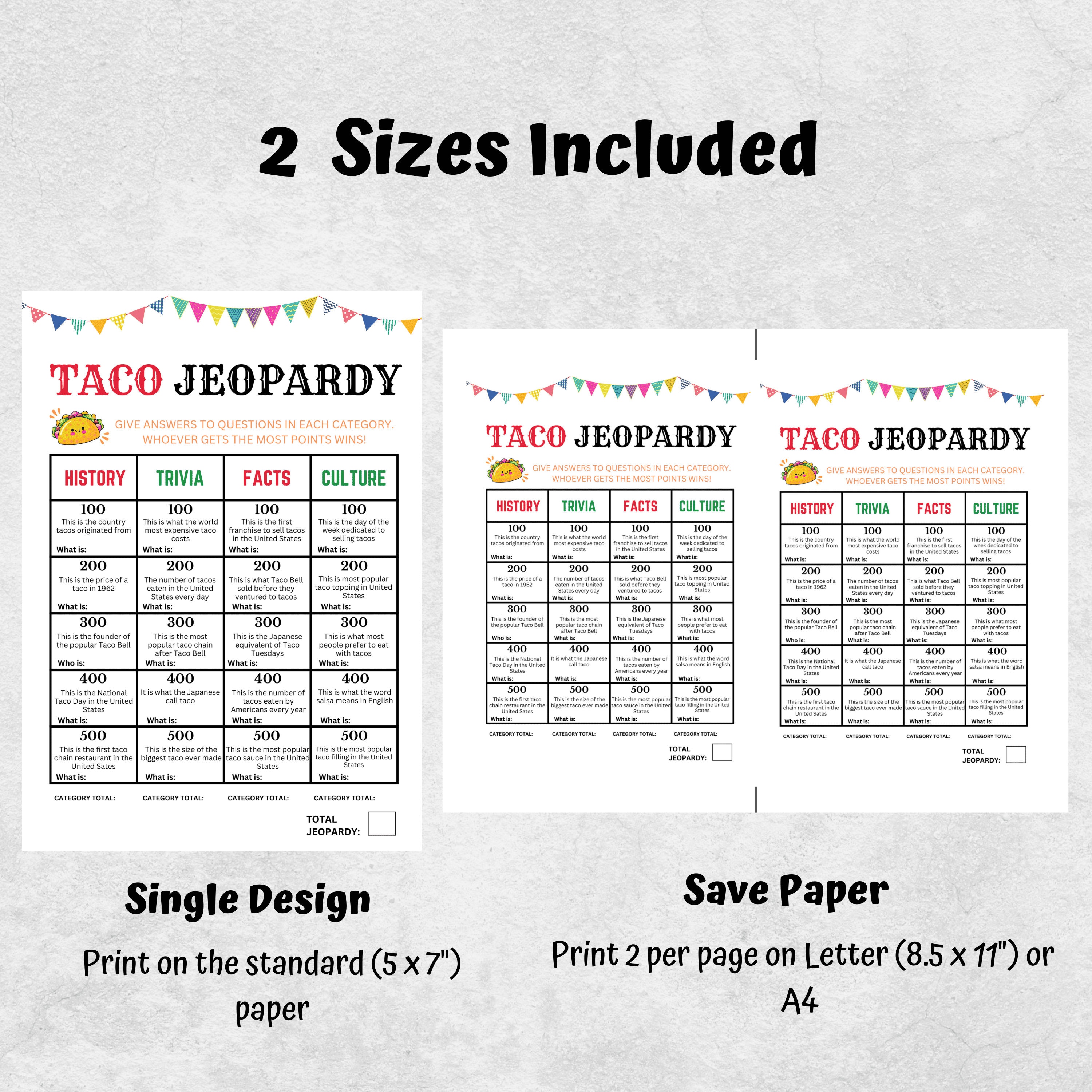 Taco Party Games, Jeopardy, Taco Trivia, Taco Tuesday Games, Taco