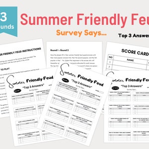 Summer Games, Summer Feud, Summer Party Games, Pool Party Games, Beach Party Games, Friendly Feud Printable, Summer Family Feud