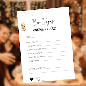 Carta dei desideri di Bon Voyage, Giochi di società di partenza, Festa d'addio, Giochi di società di allontanamento, Giochi di società di addio, Carte dei desideri