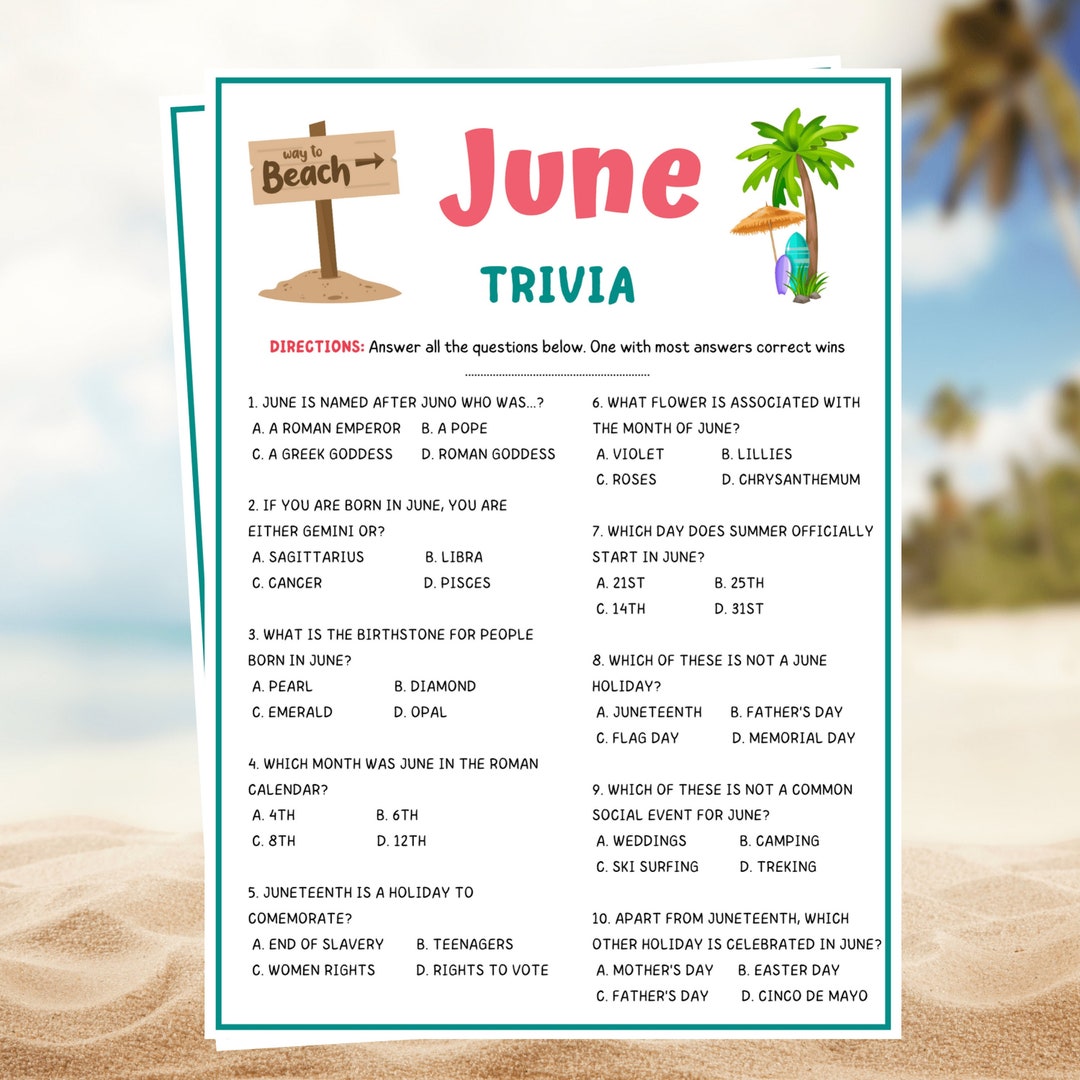June Trivia Game, Trivia Games for Kids and Adults, June Games, Party