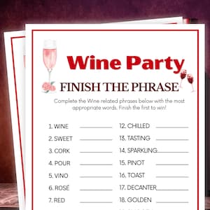 Wine Party Finish the Phrase, Wine Party Games, Wine Games, Wine Themed Party Games, Wine Tasting Party Games, Winery Games, Wine Trivia