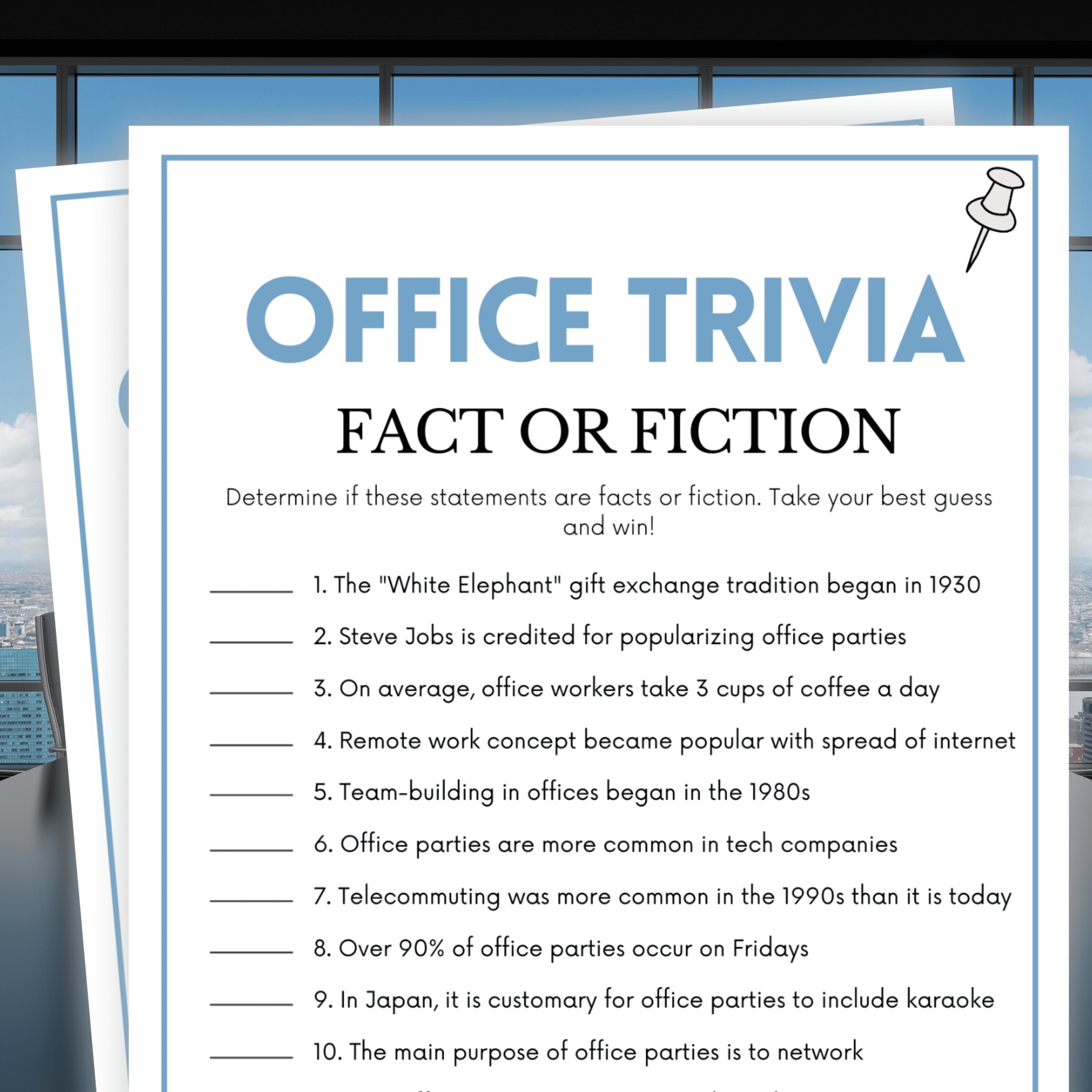 Office Trivia Office Fact Or Fiction Trivia Work Party Games Happy 