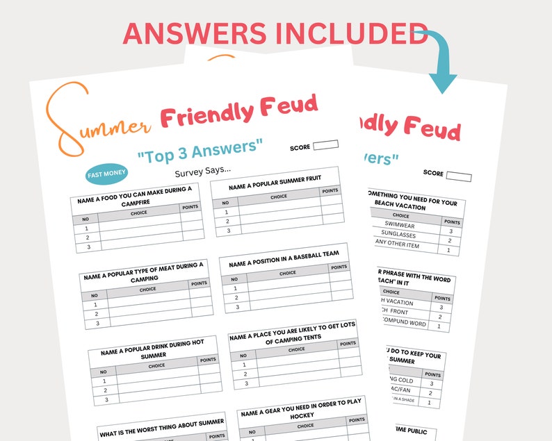 Summer Friendly Feud, Summer Feud, Summer Games for Kids and Adults