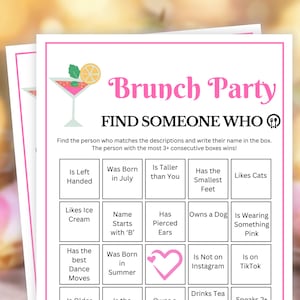 Brunch Party Games, Find Someone Who BINGO, Brunch Games, Birthday Brunch Games for Ladies, Baby Shower Brunch Games, Bridal Shower Brunch