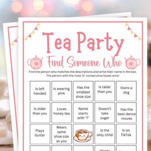 Juegos de fiesta de té, BINGO de fiesta de té, Encuentra a alguien, Juegos de fiesta de té para damas, Fiesta de té en el jardín, Juegos de fiesta de té para despedida de soltera, Encuentra al invitado