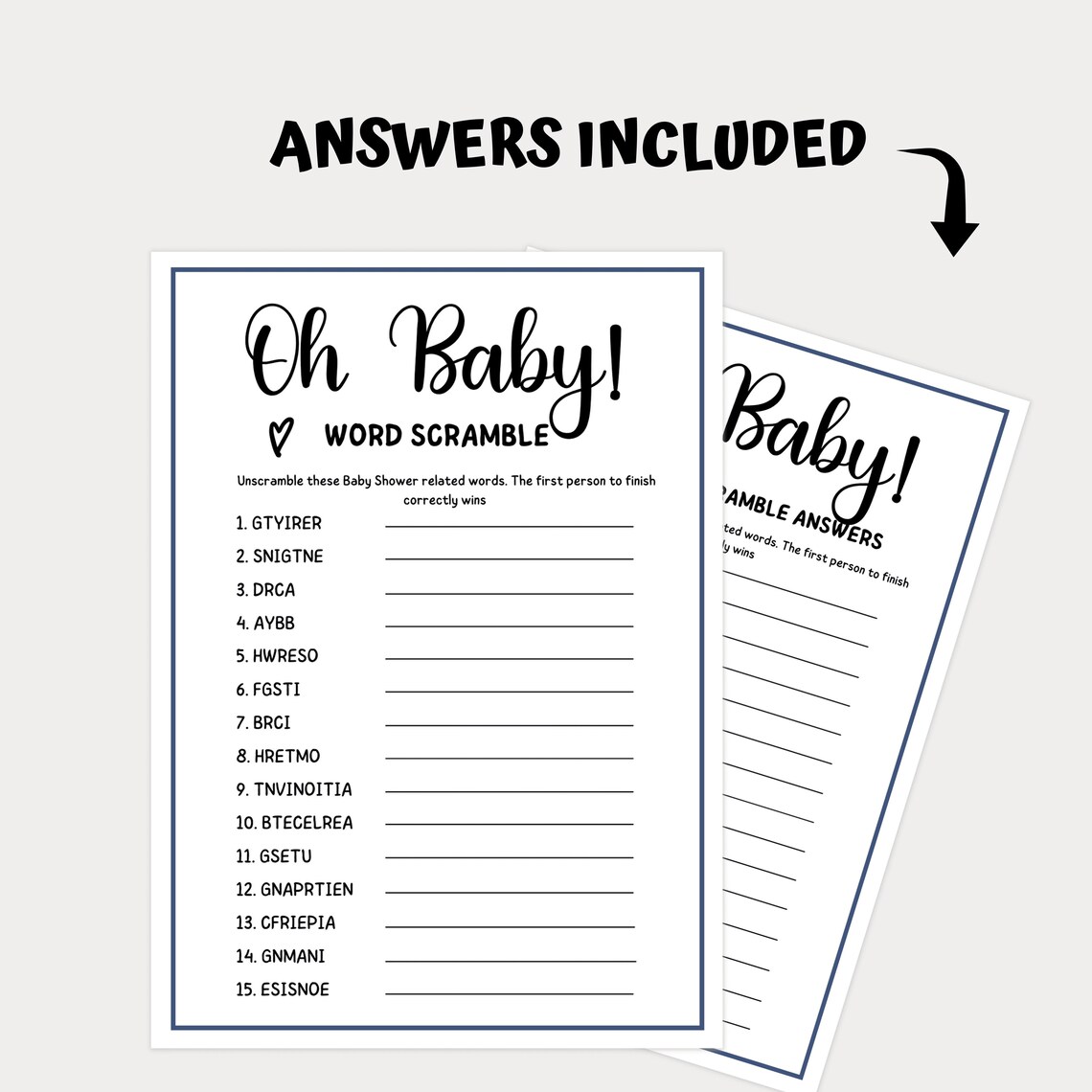 Oh Baby Word Scramble Printable Baby Shower Games Baby Shower Party ...
