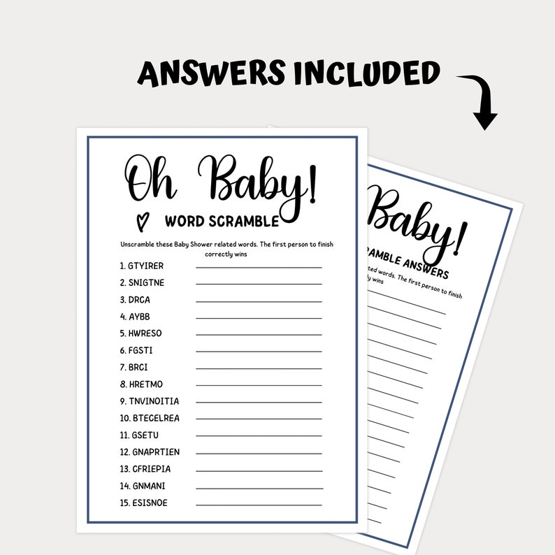 Oh Baby Word Scramble Printable Baby Shower Games Baby Shower Party ...