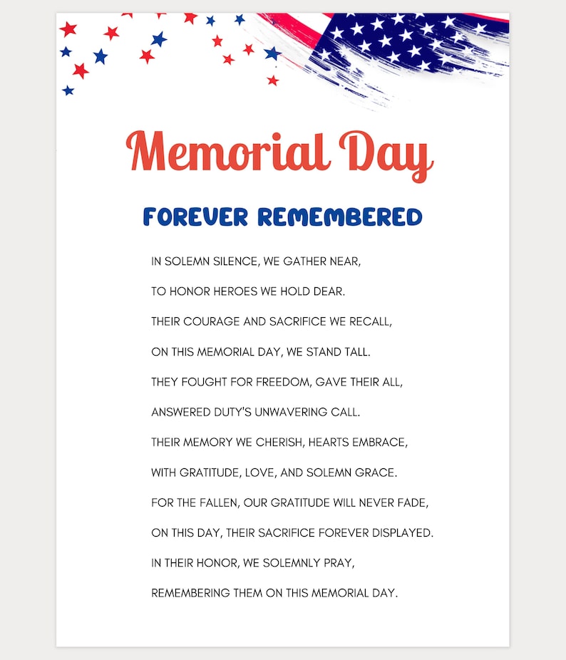 Memorial Day Poem, Memorial Day Games, Memorial Day Party Games