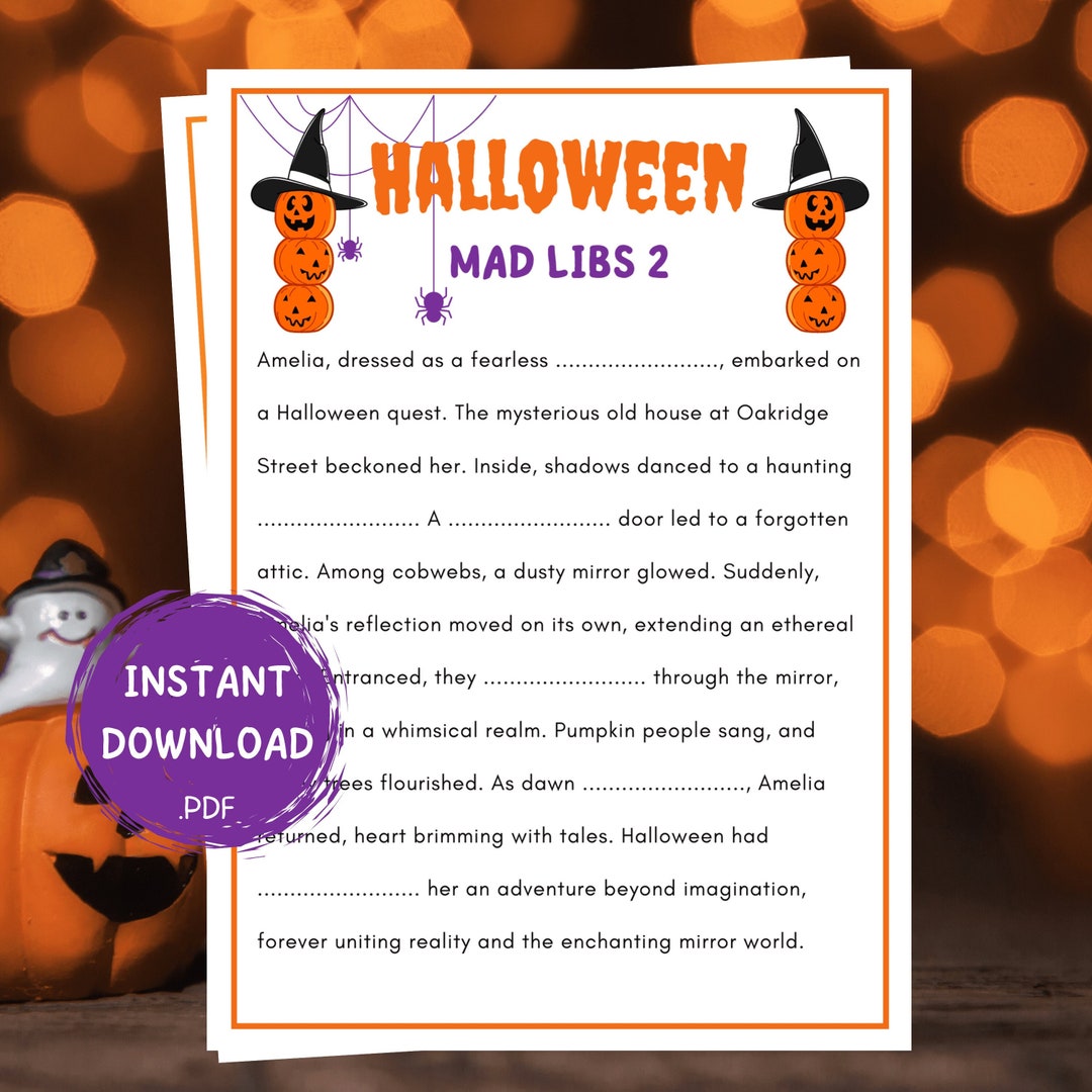 Halloween Mad Libs 2, Madlibs for Kids and Adults, Printable Halloween ...