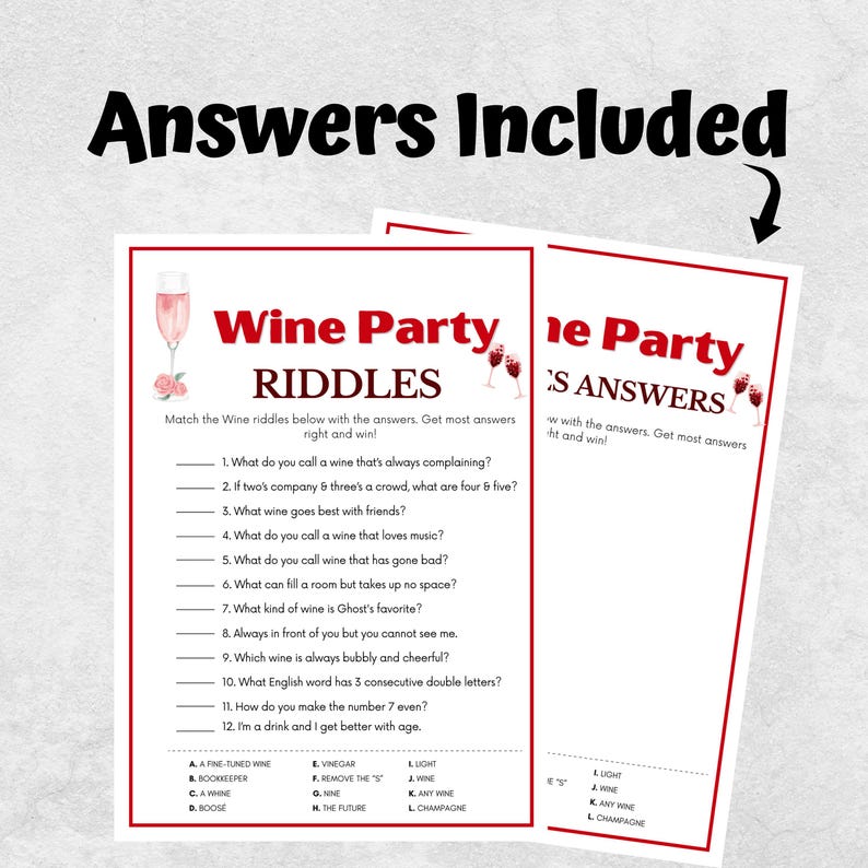 Wine Party Riddles, Wine Party Games, Wine Games, Wine Tasting Games ...