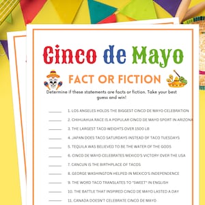 Cinco De Mayo Games, Fact or Fiction, Cinco De Mayo Party Games, Mexican Party Games, Taco Party Games, Fiesta Games, Cinco De Mayo Trivia