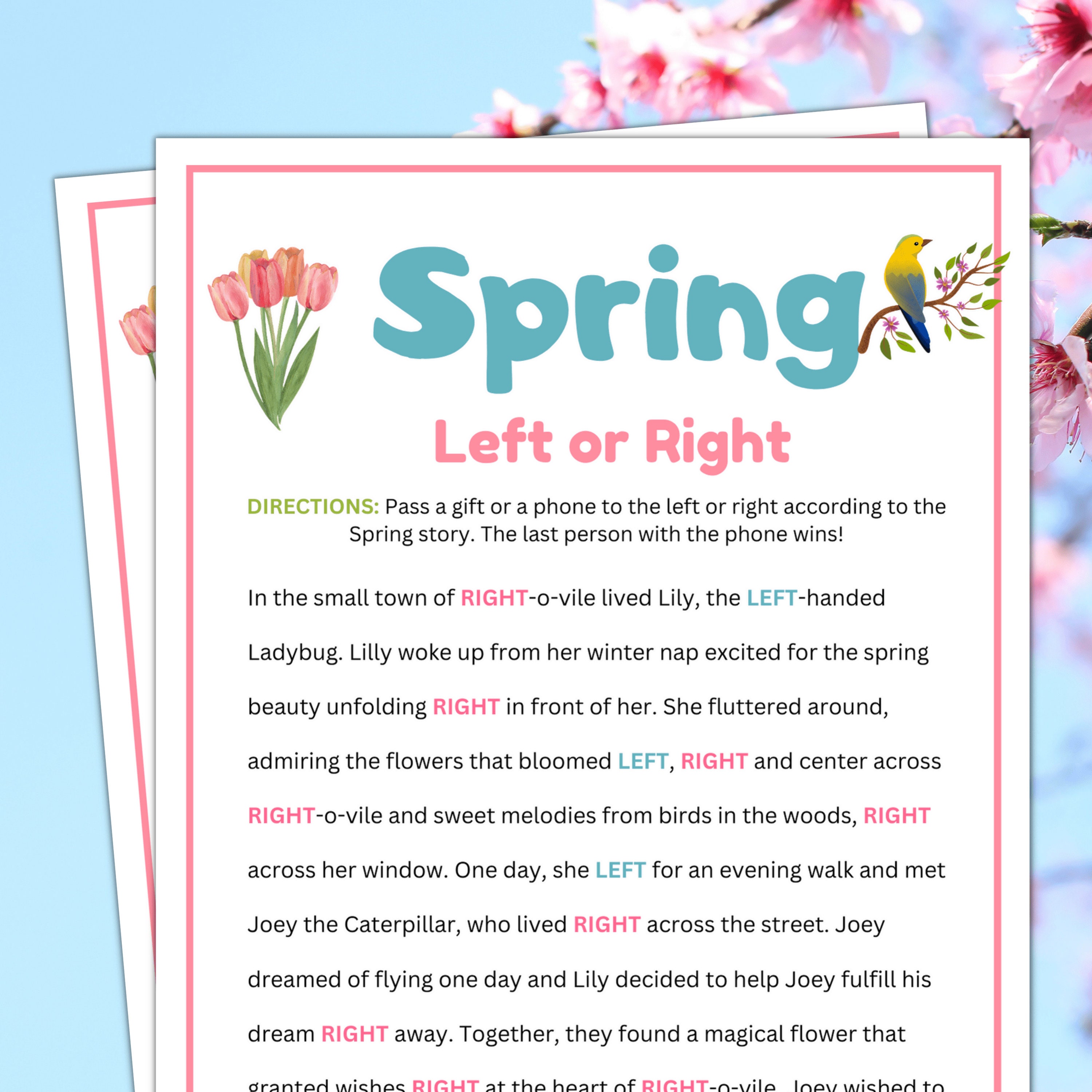 Spring Games, Left or Right Story Games for Kids and Adults, Springtime ...