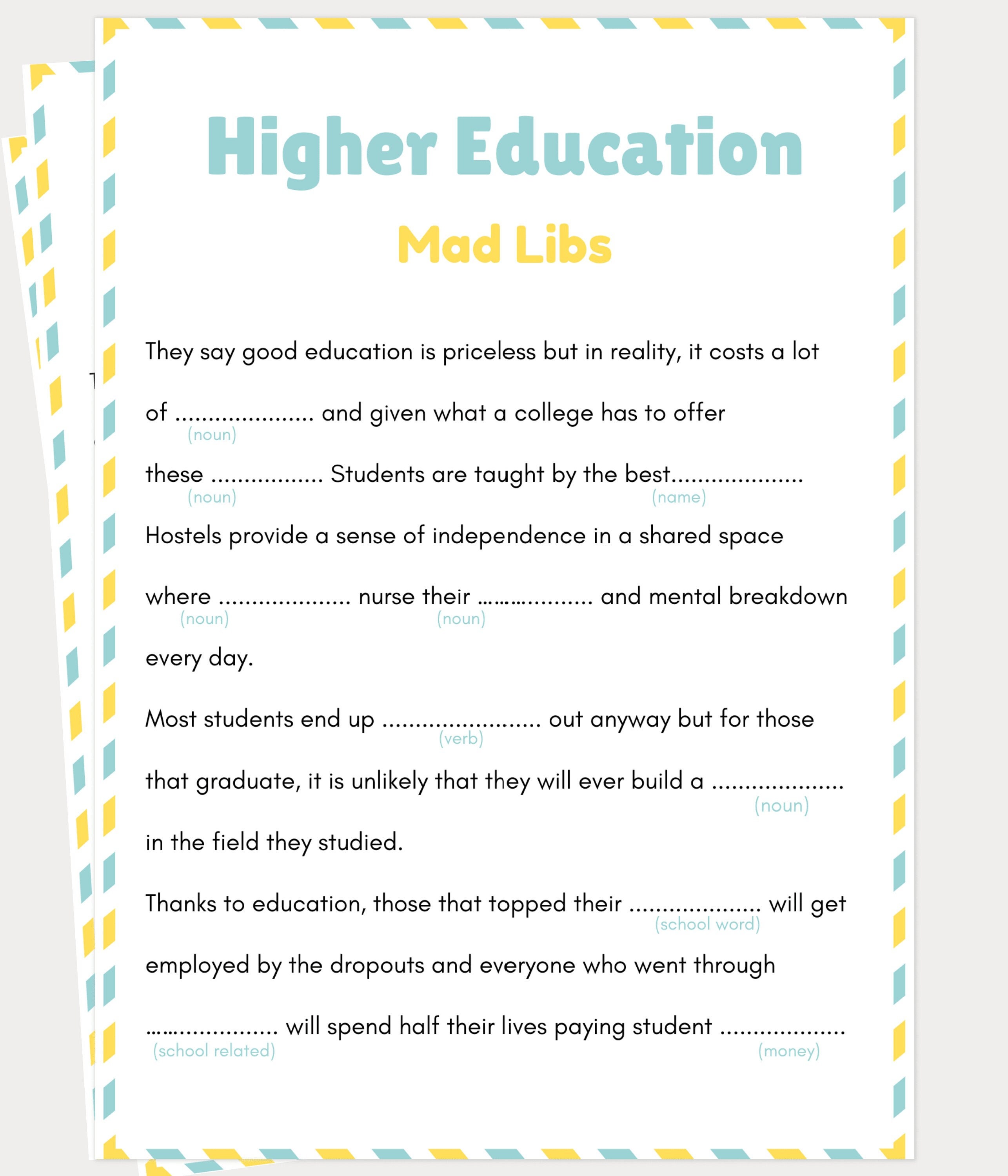 Graduation Party Games, Mad Libs, Higher Education Mad Libs ...