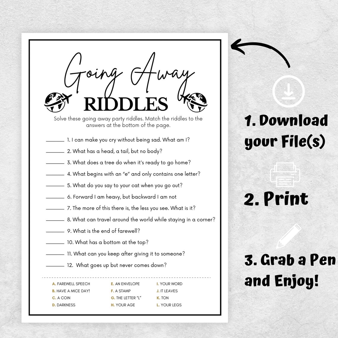 Going Away Party Riddles, Going Away Party Games, Going Away Games ...