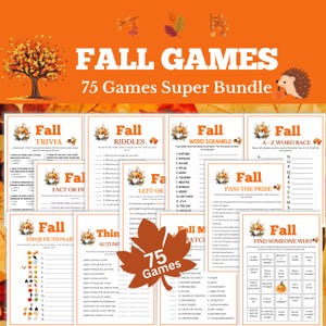 Fall Games Bundle, 75 Games SUPER Bundle, Fall Games for Kids & Adults, Autumn Games, Fall Party Games, Fall Activity, Fall Trivia, Riddles