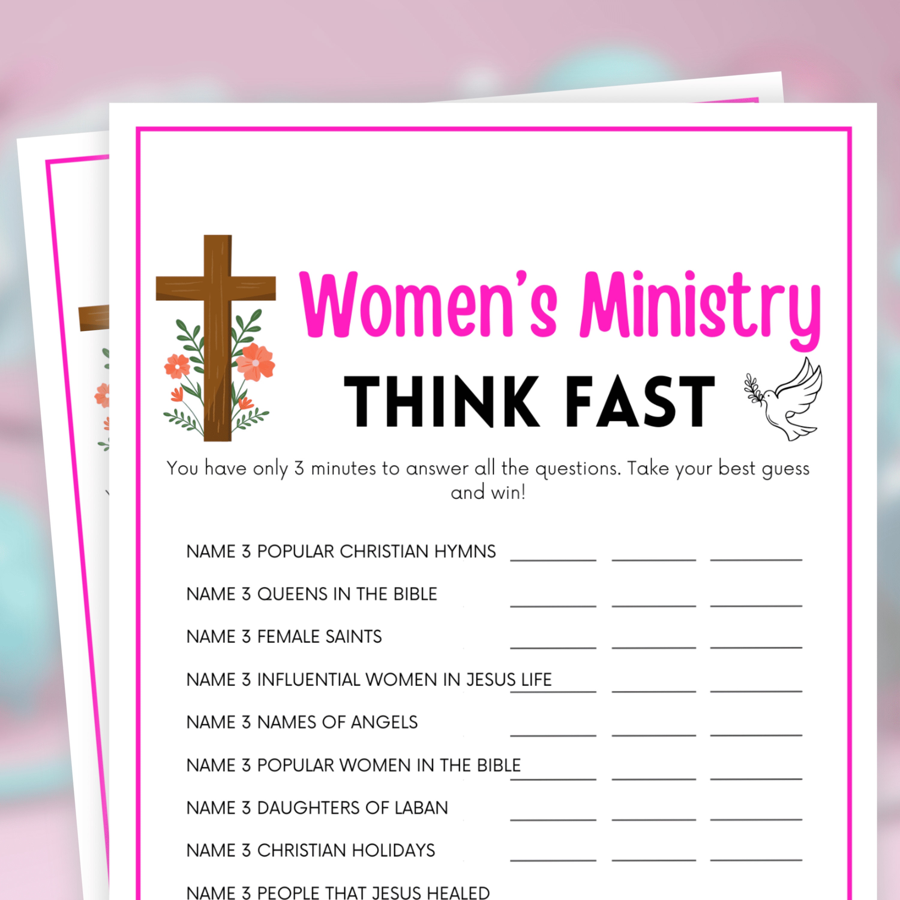 Womens Ministry Games, Think Fast Game, Womens Retreat Game, Womens Guild Games, Bible Games, Bible Study Games, Womens Ministry Activity